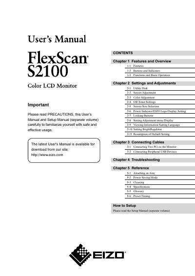 EIZO FlexScan S2100 Color LCD Monitor User Manual - cover page
