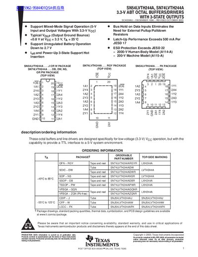 Texas Instruments SN54LVTH244A/SN74LVTH244A Data Sheet - cover page