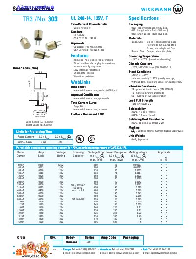 Wickmann 303 TR3 Fuse Datasheet - cover page