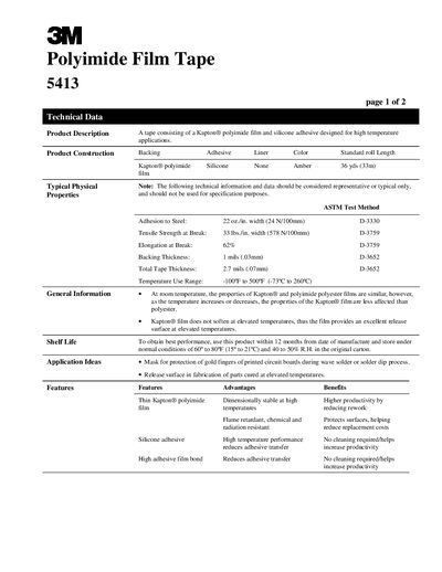 3M 5413 Polyimide Film Tape Handbook - cover page
