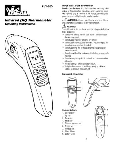 IDEAL 461-685 Infrared Thermometer Operating Instructions - cover page