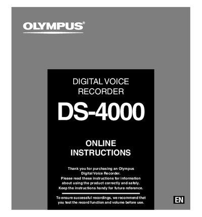 Olympus DS-4000 Digital Voice Recorder Online Instructions - cover page