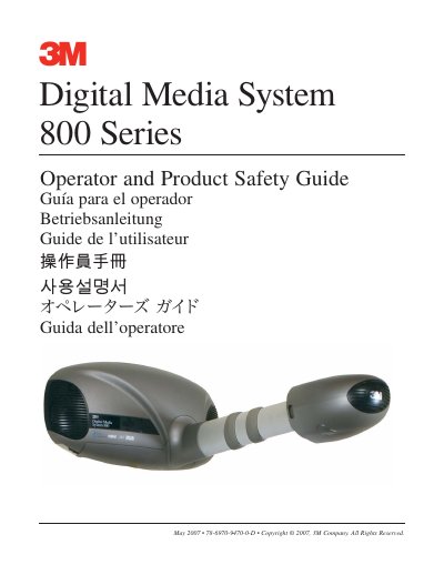 3M Digital Media System 800 Series Operator and Product Safety Guide - cover page