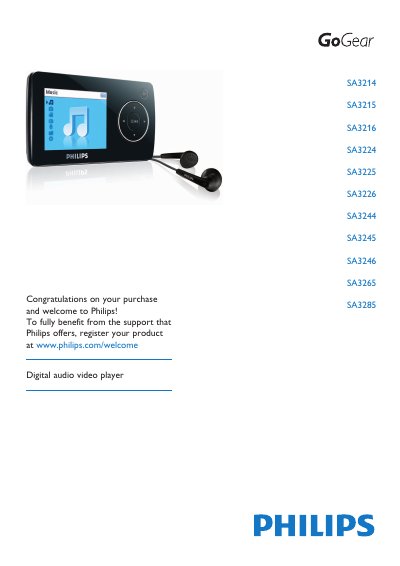 PHILIPS SA3214 SA3215 SA3216 SA3224 SA3225 SA3226 SA3244 SA3245 SA3246 SA3265 SA3285 Digital audio video player Manual - cover page