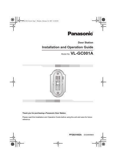 Panasonic VL-GC001A Door Station Installation and Operation Guide - cover page
