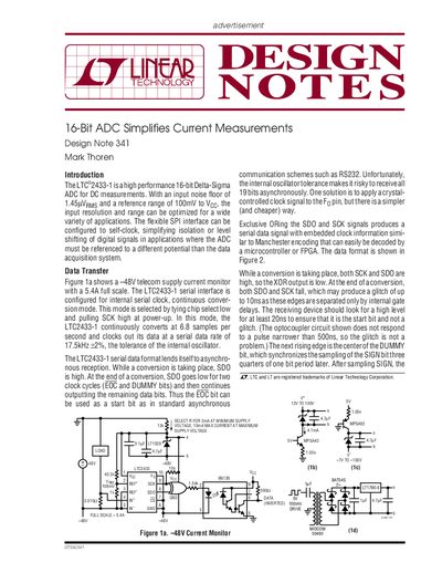 LINDAR 16-Bit ADC Simplifies Current Measurements Design Note 341 handbook - cover page