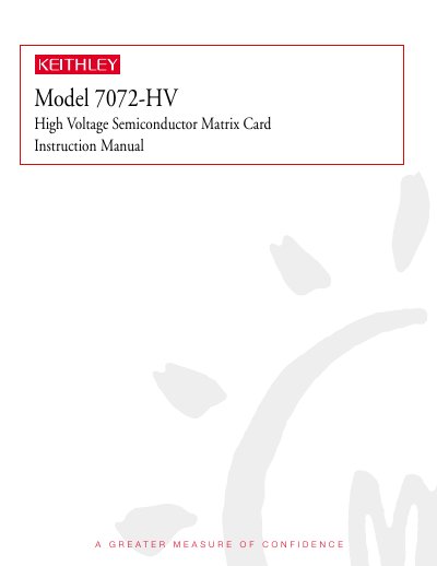 Keithley 7072-HV High Voltage Semiconductor Matrix Card Instruction Manual - cover page