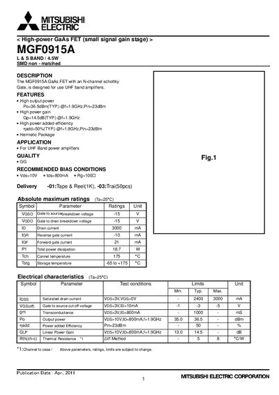Mitsubishi MGF0915A GaAs FET Datasheet