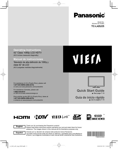 Panasonic TC-L42U25 42-inch LCD HDTV Quick Start Guide - cover page