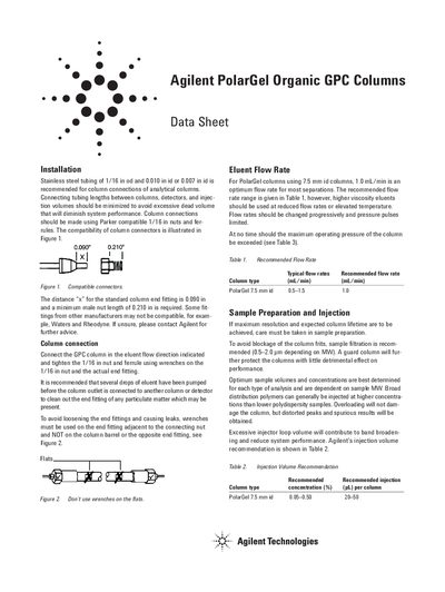 Agilent PolarGel Organic GPC Columns Data Sheet - cover page