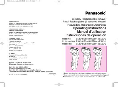 Panasonic ES8048/ES8044/ES8043/ES8042 Wet/Dry Shaver Operating Instructions - cover page