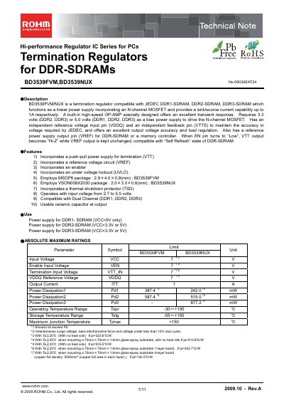 ROHM BD3539FVM Termination Regulator Technical Note - cover page