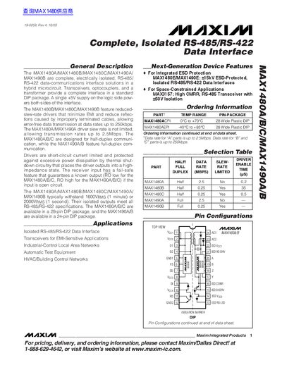 Maxim MAX1480A/B/C/MAX1490A/B Datasheet - cover page