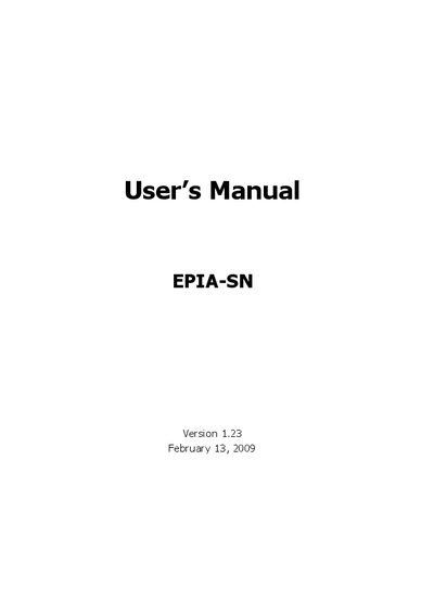 VIA EPIA-SN User Manual - cover page