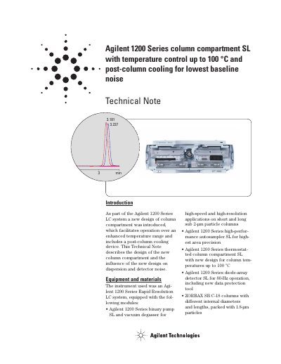 Agilent 1200 Series column compartment SL with temperature control up to 100 C post-column cooling for lowerst baseline noise Manual - cover page