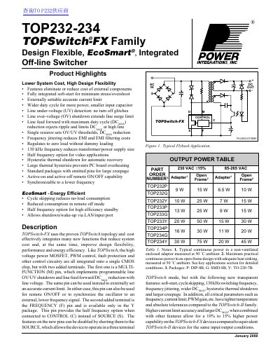 Integrations TOP232-234 TOPSwitch-FX Family Datasheet - cover page