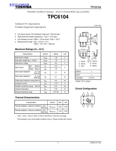 Toshiba TPC6104 Datasheet - cover page