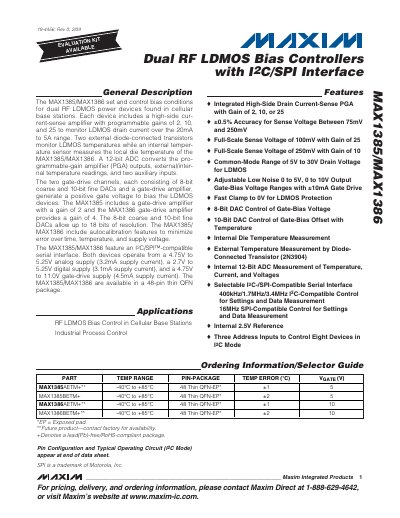 Maxim MAX1385/MAX1386 Dual RF LDMOS Bias Controllers Data Sheet - cover page