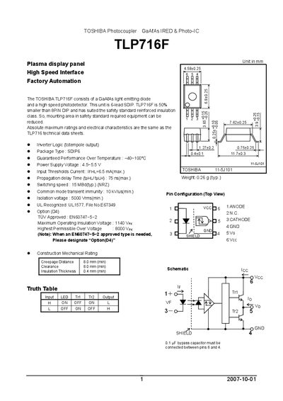 Toshiba TLP716F Photocoupler Manual - cover page