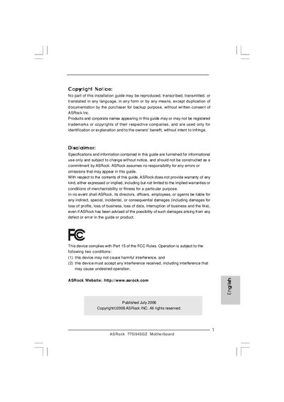 ASRock 775i945GZ Motherboard Quick Installation Guide - cover page