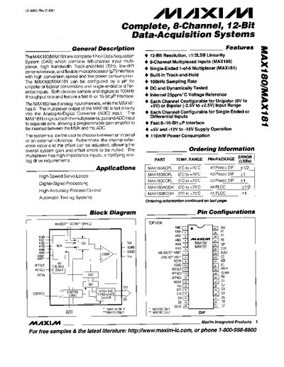 Maxim MAX180/MAX181 Data Acquisition System Datasheet - cover page