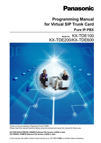Panasonic KX-TDE100 / KX-TDE200 / KX-TDE600 Programming Manual - cover page