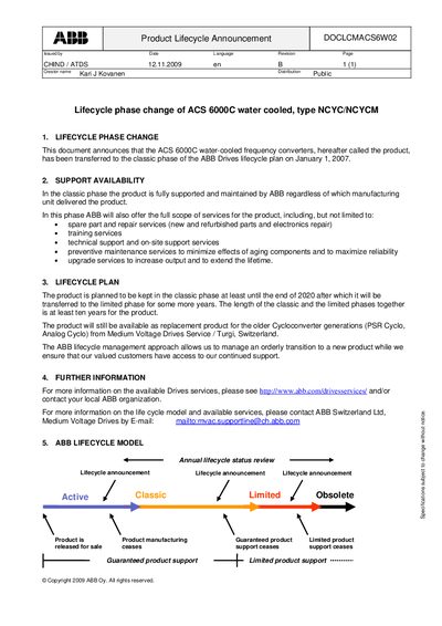 ABB ACS 6000C Frequency Converter Product Lifecycle Announcement Manual - cover page