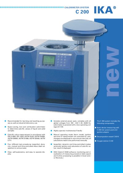 IKA C200 Calorimeter System Product Leaflet - cover page