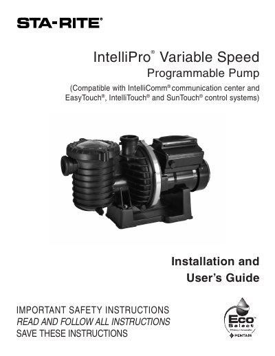 STA-RITE IntelliPro Variable Speed Pump Installation and User's Guide - cover page