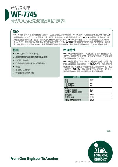 Indium WF-7745 VOC-Free No-Clean Wave Soldering Flux Product Data Sheet - cover page