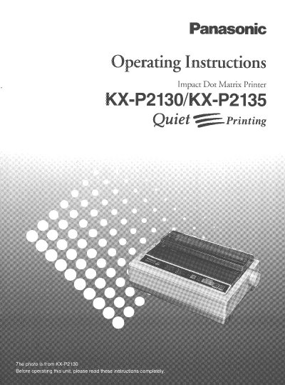 Panasonic KX-P2130/KX-P2135 Dot Matrix Printer Operating Instructions - cover page