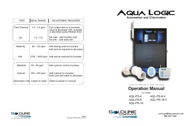Goldline Controls Aqua Logic Automation and Chlorination Operation Manual for models AQL-PS-4 through AQL-PS-16