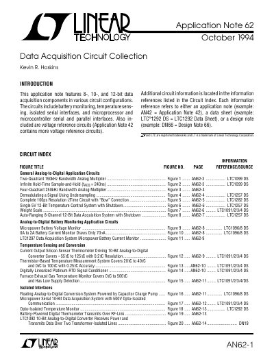 Linear Technology AN62 Data Acquisition Circuit Collection Application Note - cover page