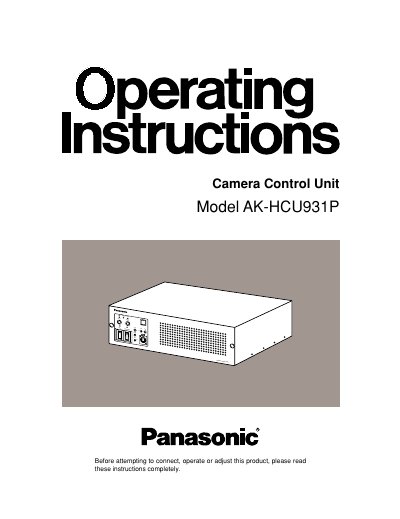 Panasonic AK-HCU931P Camera Control Unit Operating Instructions - cover page