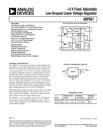 Analog Devices ADP667 Low‑Dropout Linear Voltage Regulator Datasheet - cover page
