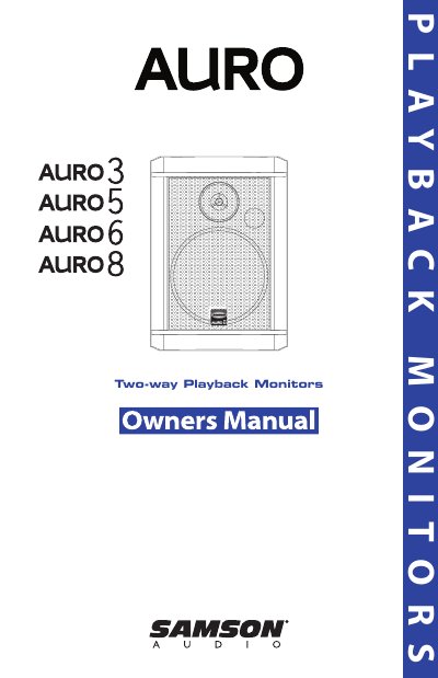 Samson AURO 3/5/6/8 Two-way Playback Monitors User Manual - cover page