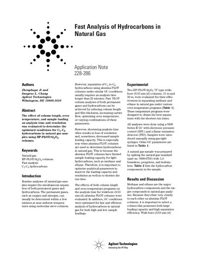 Agilent 5890 Series I Fast Hydrocarbon Analysis Application Note
