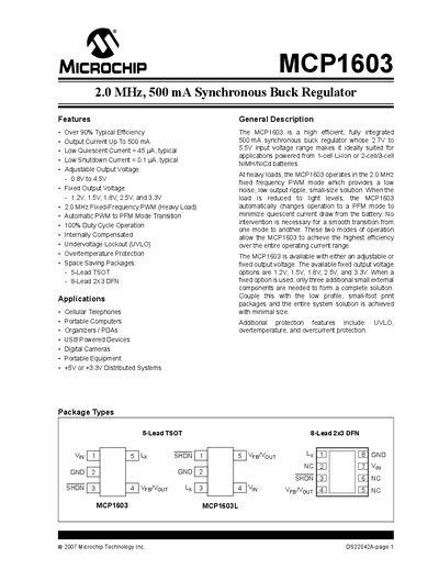 Microchip MCP1603 Datasheet - cover page