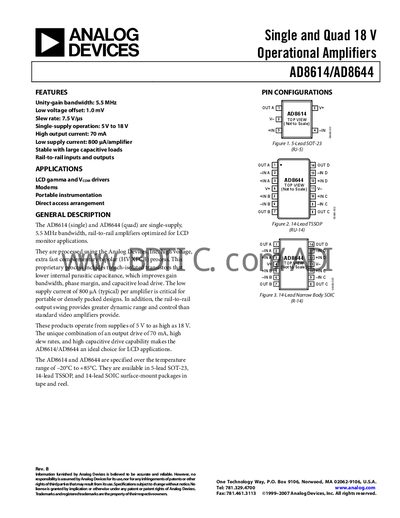Analog Devices AD8614/AD8644 Datasheet - cover page