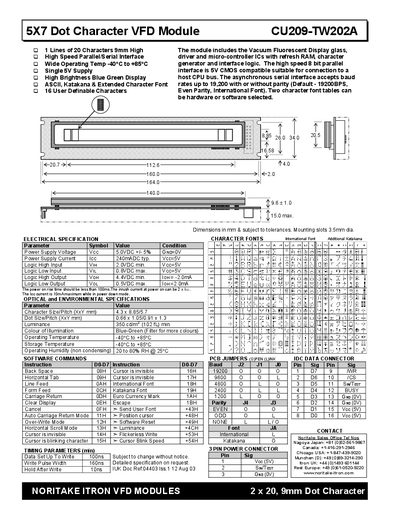 Noritake Itron CU209-TW202A Handbook - cover page