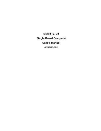 Motorola MVME197LE Single Board Computer User Manual - cover page