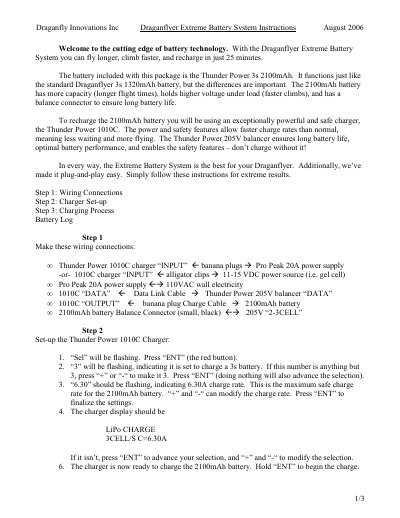 Draganfly Innovations Inc Draganflyer Extreme Battery System Instructions - cover page