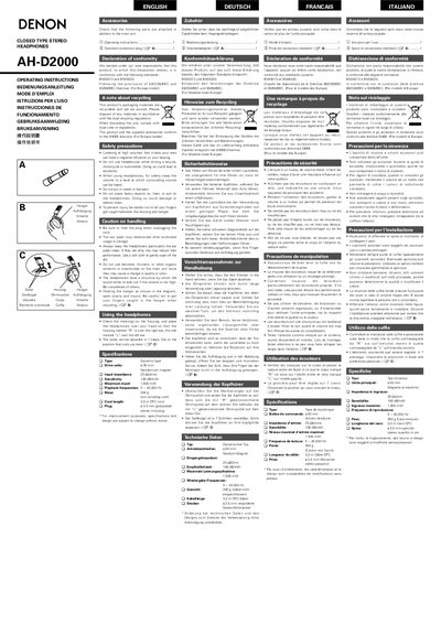 Denon AH-D2000 Headphones User Manual - cover page