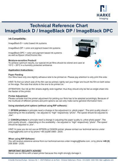 HARKE ImageBlack D/DP/DPC Technical Reference Chart