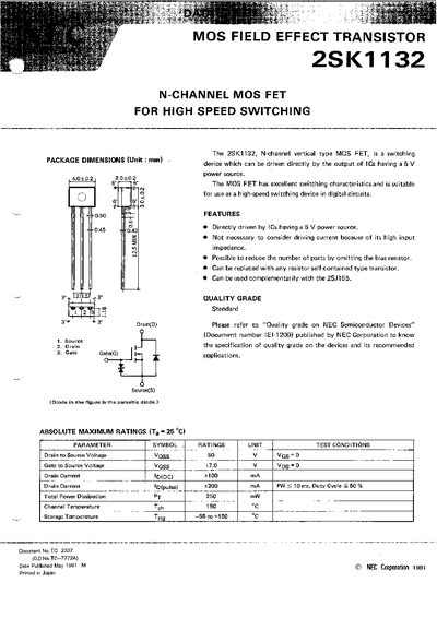 NEC 2SK1132 MOSFET Datasheet - cover page