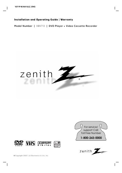 LG V271P-M.NA1ULZ DVD Player & VCR Installation and Operating Guide - cover page