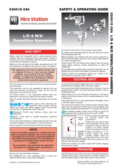 030015 024 Demolition Hammer Safety and Operating Guide - cover page