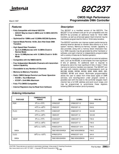 Intersil 82C237 Programmable DMA Controller Datasheet - cover page