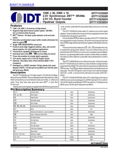 IDT IDT71V2556S/IDT71V2558S/IDT71V2556SA/IDT71V2558SA Manual - cover page
