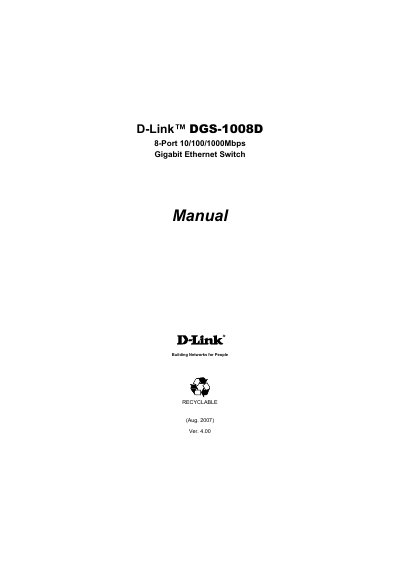 D-Link DGS-1008D 8-Port Gigabit Ethernet Switch User Manual - cover page